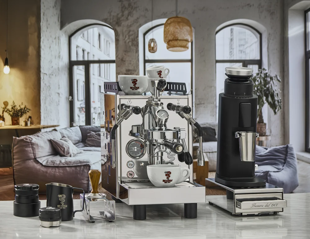 Bezzera ARIA PID FAST HEATING espresso machine with a NICA coffee grinder